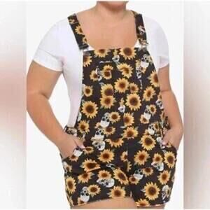 Hot Topic Black Denim Sunflowers & Skulls Shortalls Size 2 or 2X